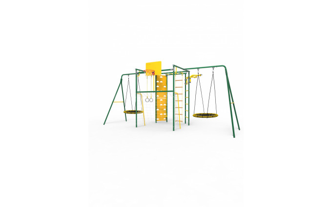 Комплекс Атлет-К2 (Зеленый-желтый с двумя качелями-гнездо) УДСК-7.3 Rokids  Комплекс Атлет-К2 (Зеленый-желтый с двумя качелями-гнездо) УДСК-7.3 Rokids